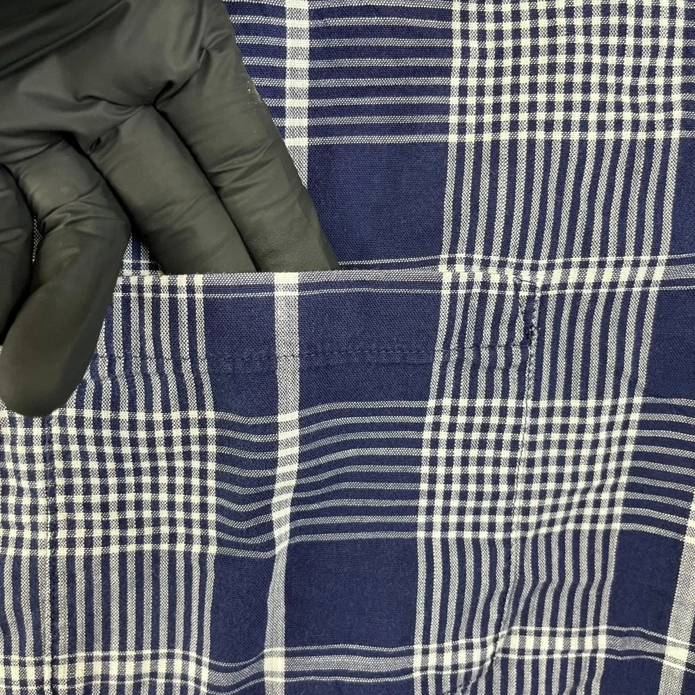 Banana Republic Button Up Short Sleeve Shirt Men Blue White Plaid Slim Fit Large